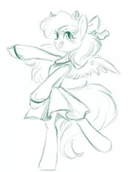 Size: 448x602 | Tagged: safe, artist:melody libris, derpibooru import, oc, oc:blazey sketch, unofficial characters only, pegasus, bow, clothes, dress, hair bow, image, long hair, png, simple background, sketch, small wings, white background, wings