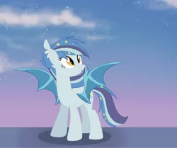 Size: 1554x1300 | Tagged: safe, artist:owlity, derpibooru import, oc, oc:star struck, unofficial characters only, bat pony, pony, bat pony oc, bat wings, female, image, jpeg, looking up, night, night sky, sky, smiling, solo, spread wings, wings