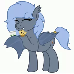 Size: 3000x3000 | Tagged: safe, artist:besttubahorse, artist:worstsousaphonehorse, oc, oc:panne, bat pony, pony, chubby, coffee, ear fluff, eyes closed, female, food, hoof hold, image, jpeg, mare, muffin, simple background, solo, underhoof, white background, wing hold