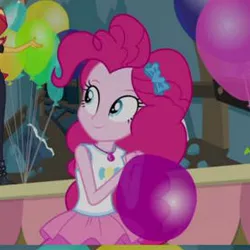Size: 280x280 | Tagged: safe, derpibooru import, screencap, pinkie pie, all the world's off stage, equestria girls, equestria girls series, all the world's off stage: pinkie pie, balloon, blowing up balloons, cute, image, jpeg