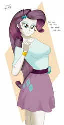 Size: 1200x2331 | Tagged: safe, artist:pearly* marshmallow, derpibooru import, rarity, equestria girls, belt, blouse, bracelet, buckle, clothes, cutie mark, digital art, female, hairclip, high res, image, indifferent, jewelry, looking at you, love, png, radiohead, simple background, skirt, solo, song reference, yellow background, you