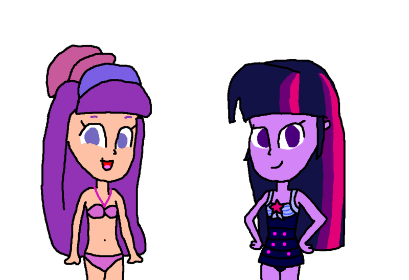 Size: 1056x722 | Tagged: safe, artist:prabowomuhammad23, derpibooru import, twilight sparkle, twilight sparkle (alicorn), alicorn, human, equestria girls, barely eqg related, bikini, bikini bottom, bikini top, clothes, crossover, hand on hip, image, looking at you, open mouth, png, rainbow high, simple background, swimsuit, violet willow, white background