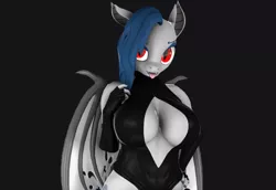 Size: 668x459 | Tagged: safe, artist:rinny, derpibooru import, oc, oc:tempting moonlight, anthro, bat pony, 3d, bat pony oc, bat wings, breasts, cleavage, clothes, fingerless gloves, gloves, hand on hip, image, latex, long gloves, open mouth, png, slit pupils, solo, tongue out, wings