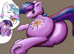 Size: 4520x3313 | Tagged: safe, artist:shaliwolf, author:bigonionbean, derpibooru import, princess celestia, twilight sparkle, twilight sparkle (alicorn), oc, oc:princess morning star, alicorn, pony, alicorn oc, blushing, book, butt, commissioner:bigonionbean, cup, cutie mark, embarrassed, female, flank, flowing mane, fusion, fusion:princess morning star, horn, image, large butt, looking at you, looking back, mare, nervous, plot, png, shy, staring into your soul, teacup, thought bubble, wings