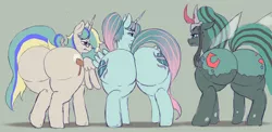 Size: 1500x734 | Tagged: safe, artist:weasselk, author:bigonionbean, derpibooru import, carrot top, cloudy quartz, derpy hooves, golden harvest, king sombra, mayor mare, minuette, nightmare moon, posey shy, queen chrysalis, twilight velvet, windy whistles, oc, oc:earthing elements, oc:queen fresh care, alicorn, changeling, changeling queen, pony, butt, changeling oc, cheeselegs, commissioner:bigonionbean, crown, curved horn, cutie mark, female, flank, fusion, fusion:earthing elements, fusion:queen fresh care, glasses, horn, image, insect wings, intense, intense stare, jewelry, large butt, mare, nervous sweat, plot, png, queen umbra, regalia, rule 63, snorting, stare down, the ass was fat, wings