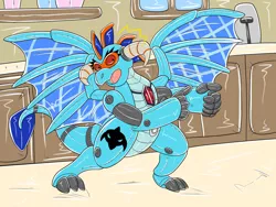 Size: 1280x960 | Tagged: safe, artist:heart-of-a-dragoness, derpibooru import, princess ember, dragon, commission, dragoness, female, image, inanimate tf, inflatable, jpeg, roboticization, shocked, shocked expression, story in the source, toaster, transformation