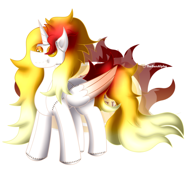 Size: 1545x1500 | Tagged: safe, artist:thebenalpha, derpibooru import, daybreaker, alicorn, original species, plush pony, pony, button eyes, female, image, plushie, png, simple background, transparent background