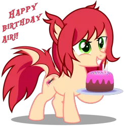 Size: 3360x3430 | Tagged: safe, artist:strategypony, derpibooru import, oc, oc:airi, unofficial characters only, bat pony, pony, bat pony oc, bat wings, birthday, birthday cake, cake, candle, cute, female, filly, foal, food, happy birthday, image, png, simple background, spread wings, text, transparent background, wings