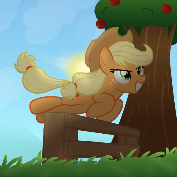 Size: 2000x2000 | Tagged: safe, artist:candy meow, derpibooru import, applejack, earth pony, pony, apple, apple tree, applejack's hat, cowboy hat, female, food, hat, high res, image, jumping, mare, obstacle course, png, running, solo, tree