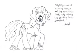 Size: 1697x1220 | Tagged: safe, artist:friendshipishorses, derpibooru import, pinkie pie, pony, glue, image, monochrome, natg 2022, png, solo, traditional art