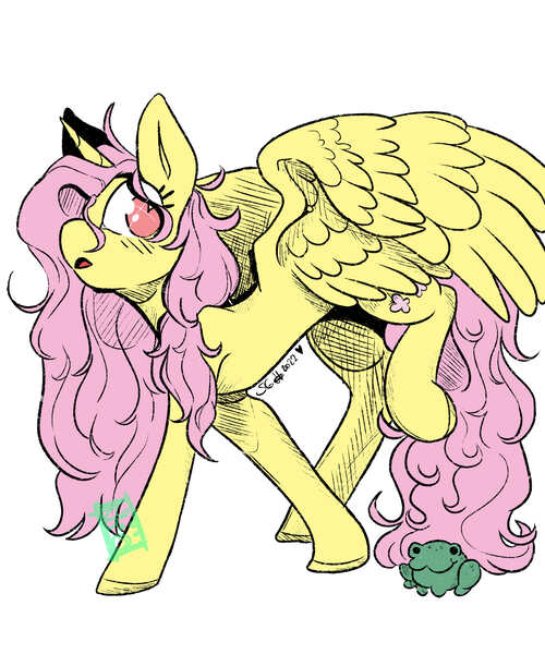 Size: 2500x3000 | Tagged: safe, artist:stinkygooby, derpibooru import, fluttershy, alicorn, frog, pony, alicornified, female, fluttercorn, image, jpeg, mare, race swap, simple background, white background