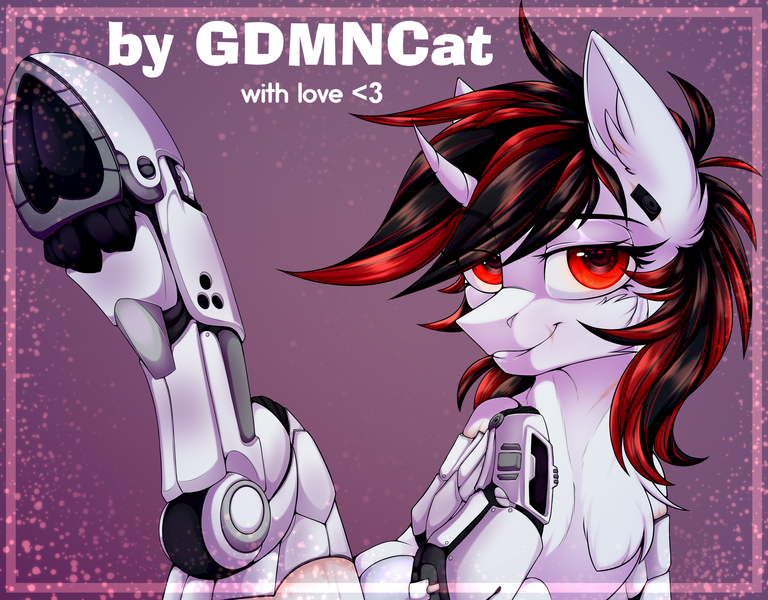 Size: 2336x1824 | Tagged: questionable, alternate version, artist:goddamncat, derpibooru import, part of a set, oc, oc:blackjack, cyborg, pony, unicorn, fallout equestria, fallout equestria: project horizons, amputee, bedroom eyes, commission, cyber legs, ear fluff, fallout, fanfic art, female, frog (hoof), hooves, horn, image, level 1 (project horizons), looking at you, mare, nudity, pipbuck, png, prosthetic limb, prosthetics, raised hoof, sitting, small horn, smiling, smirk, solo, underhoof, vulva, ych example, your character here