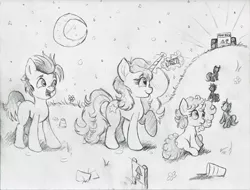 Size: 2000x1522 | Tagged: safe, artist:nedemai, derpibooru import, earth pony, unicorn, atg 2022, concert, image, jpeg, newbie artist training grounds, pencil drawing, scene, traditional art