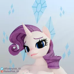 Size: 3840x3840 | Tagged: suggestive, artist:flutterpink_3d, derpibooru import, rarity, anthro, unicorn, 3d, blushing, cute, female, image, looking at you, nudity, partial nudity, png, simple background, solo, solo female