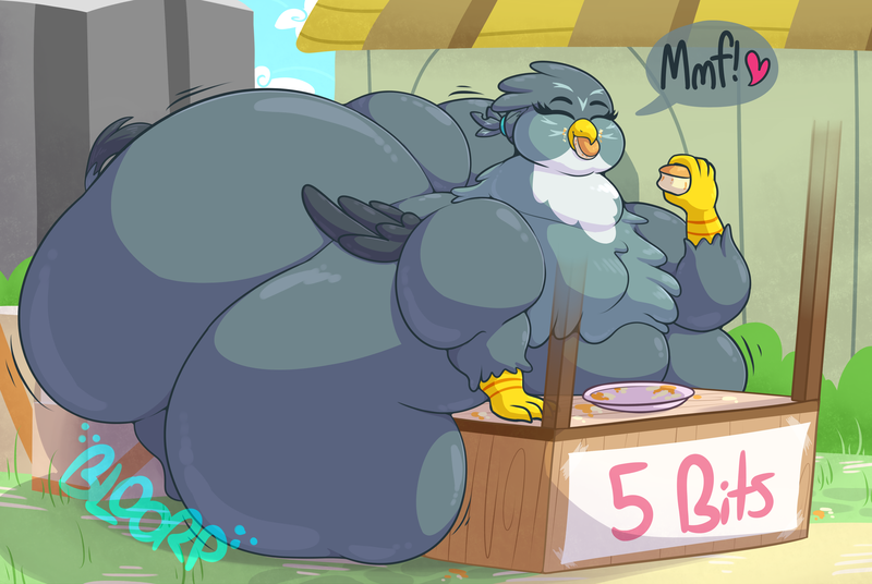 Size: 4459x2987 | Tagged: questionable, artist:graphenescloset, derpibooru import, gabby, gryphon, series:gabby's filling fundraiser, "flab"y, belly, big belly, bingo wings, butt, chubby cheeks, clothes, eyes closed, fat, female, gabbooty, huge belly, huge butt, image, impossibly large belly, impossibly large butt, incentive drive, large butt, morbidly obese, obese, png, scone, see-through, solo, stand, stomach noise, transparent, weight gain, weight gain sequence