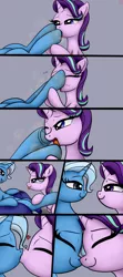 Size: 3200x7200 | Tagged: suggestive, artist:littlenaughtypony, derpibooru import, starlight glimmer, trixie, pony, unicorn, clothes, comic, dirty hooves, female, fetish, frog (hoof), hoof fetish, hoof licking, hoof worship, image, jpeg, kissing, lesbian, licking, shipping, sitting, smelly, smelly hooves, smiling, smirk, socks, startrix, striped socks, sweat, sweaty hooves, tongue out, underhoof
