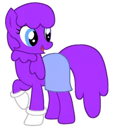 Size: 868x921 | Tagged: safe, artist:rainysweet, derpibooru import, oc, oc:amelia janes, earth pony, pony, ameliabetes, blue eyes, blue skirt, clothes, cute, earth pony oc, female, g4, gloves, image, mare, open mouth, open smile, png, purple hair, purple mane, purple tail, raised hoof, raised leg, simple background, skirt, smiling, solo, sweater, tail, transparent background