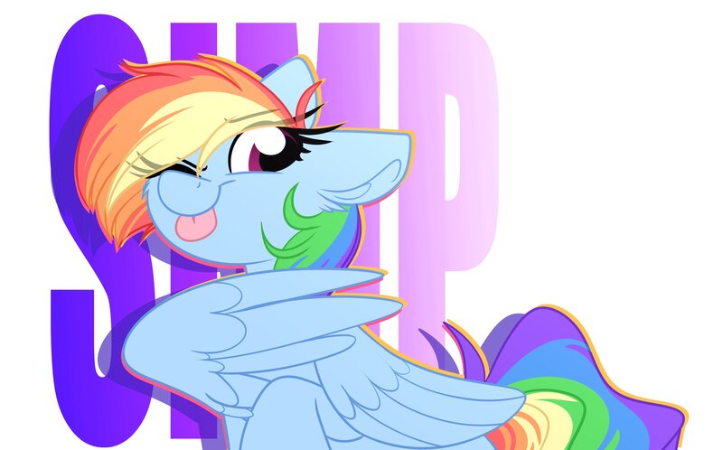 Size: 3470x2160 | Tagged: safe, artist:littleblackraencloud, derpibooru import, rainbow dash, pegasus, pony, :p, gradient background, image, jpeg, one eye closed, simp, simple background, solo, tongue out, white background, wink