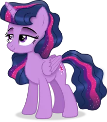 Size: 3966x4501 | Tagged: safe, artist:anime-equestria, derpibooru import, twilight sparkle, alicorn, pony, alternate hairstyle, female, horn, image, lidded eyes, mare, png, simple background, smiling, solo, sparkles, transparent background, vector, wings