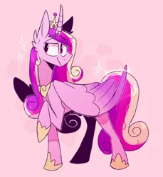 Size: 500x545 | Tagged: safe, artist:ponydoodles, princess cadance, alicorn, pony, colored wings, crown, female, folded wings, gradient wings, image, jewelry, mare, pink background, png, raised hoof, regalia, simple background, solo, sparkles, standing, wings