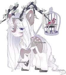 Size: 369x413 | Tagged: safe, artist:kawaiighetto, derpibooru import, oc, unofficial characters only, bird, pony, antlers, base used, cage, ear fluff, female, frown, image, mare, png, simple background, transparent background, unshorn fetlocks