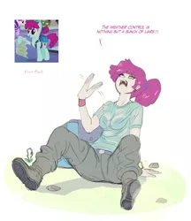Size: 2000x2316 | Tagged: suggestive, artist:annon, derpibooru import, screencap, fruit pack, ruby splash, starlight glimmer, earth pony, human, pony, the crystalling, ass, backpack, breasts, butt, clothes, female, humanized, image, mare, png, screencap reference, see-through, see-through shirt, shirt, sweat, sweatdrops