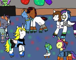 Size: 1434x1122 | Tagged: safe, derpibooru import, oc, earth pony, pegasus, pony, undead, unicorn, vampire, vampony, image, png, pony prom, prom 2022, roller skates