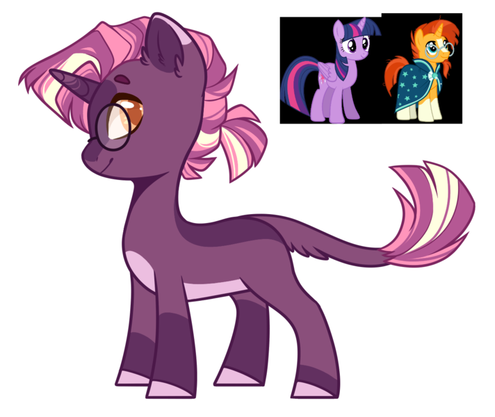 Size: 1273x1073 | Tagged: safe, artist:purplegrim40, derpibooru import, sunburst, twilight sparkle, twilight sparkle (alicorn), oc, alicorn, pony, unicorn, clothes, coat markings, female, glasses, horn, image, male, mare, offspring, parent:sunburst, parent:twilight sparkle, parents:twiburst, png, simple background, socks (coat marking), stallion, transparent background, unicorn oc