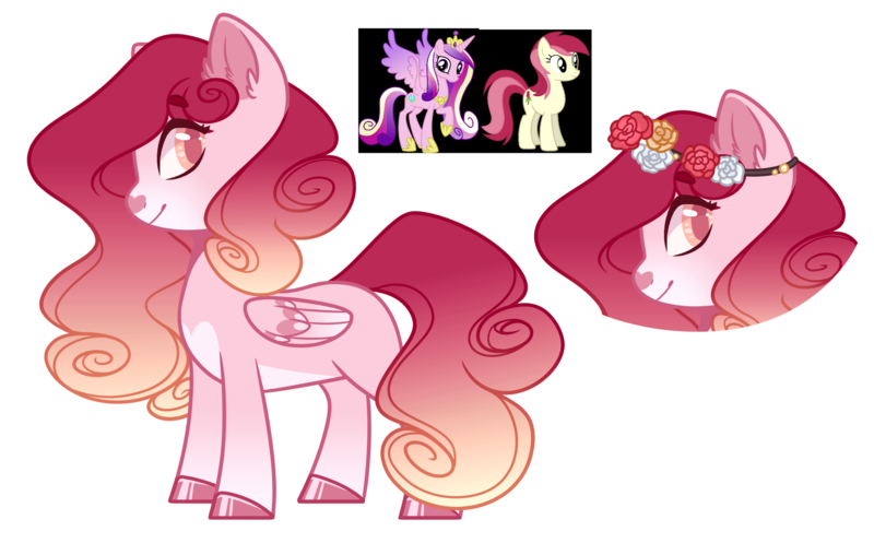 Size: 1715x1066 | Tagged: safe, artist:purplegrim40, derpibooru import, princess cadance, roseluck, oc, alicorn, earth pony, pegasus, pony, bust, crack ship offspring, floral head wreath, flower, hoof polish, image, offspring, parent:princess cadance, parent:roseluck, pegasus oc, png, simple background, smiling, transparent background, wings