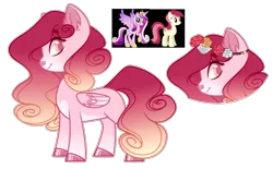 Size: 1715x1066 | Tagged: safe, artist:purplegrim40, derpibooru import, princess cadance, roseluck, oc, alicorn, earth pony, pegasus, pony, bust, crack ship offspring, floral head wreath, flower, hoof polish, image, offspring, parent:princess cadance, parent:roseluck, pegasus oc, png, simple background, smiling, transparent background, wings