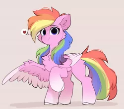 Size: 1624x1434 | Tagged: safe, artist:little-sketches, derpibooru import, oc, oc:aurora codec, unofficial characters only, pegasus, pony, chest fluff, colored wings, colored wingtips, female, gradient hooves, heart, image, jpeg, looking at you, mare, multicolored hair, not rainbow dash, parent:pixel codec, parent:unnamed oc, rainbow hair, raised hoof, simple background, smiling, smiling at you, solo, standing, wings