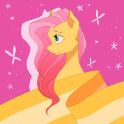 Size: 500x500 | Tagged: safe, artist:agent-sketch-pad, edit, editor:edits of hate, fluttershy, pegasus, pony, bust, ear fluff, female, image, mare, pink background, png, profile, simple background, smiling, solo