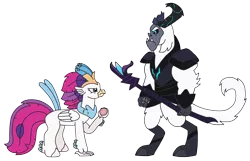 Size: 3066x1979 | Tagged: safe, artist:supahdonarudo, derpibooru import, queen novo, storm king, classical hippogriff, hippogriff, yeti, my little pony: the movie, atg 2022, image, imminent violence, looking at each other, looking at someone, newbie artist training grounds, pearl, png, queen novo's orb, simple background, staff, staff of sacanas, transparent background