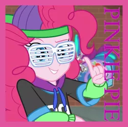 Size: 1179x1175 | Tagged: safe, derpibooru import, edit, edited screencap, screencap, pinkie pie, dance magic, equestria girls, spoiler:eqg specials, album, album cover, clothes, cropped, female, image, jpeg, mc pinkie, pants, rapper pie, shoes, sneakers, solo