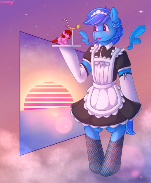 Size: 1657x2013 | Tagged: safe, artist:nanazdina, derpibooru import, oc, oc:darie, unofficial characters only, pegasus, semi-anthro, clothes, ibispaint x, image, maid, micro, png