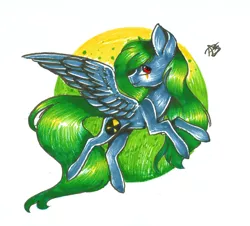 Size: 1477x1336 | Tagged: safe, artist:prettyshinegp, derpibooru import, oc, unofficial characters only, pegasus, pony, female, image, mare, pegasus oc, png, rearing, signature, smiling, solo, traditional art, wings