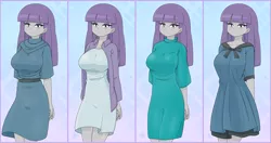 Size: 4819x2536 | Tagged: safe, alternate version, artist:batipin, derpibooru import, maud pie, equestria girls, arm behind back, bow, breasts, busty maud pie, curvy, female, hair bow, hourglass figure, image, looking at you, png, solo