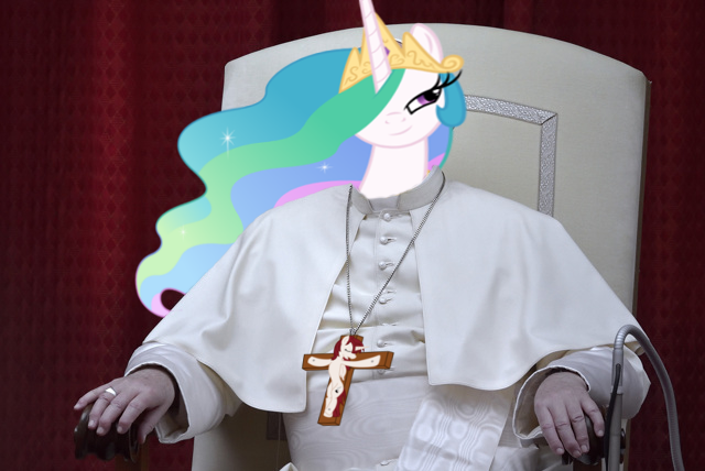 Size: 640x428 | Tagged: safe, derpibooru import, edit, princess celestia, oc, oc:fausticorn, ponified, alicorn, pony, crucifix, image, png, pope, religion