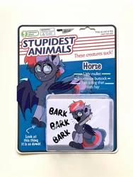 Size: 1154x1536 | Tagged: safe, artist:allicoot, derpibooru import, oc, unofficial characters only, bat pony, pony, bark, barking, chest fluff, freckles, glasses, image, jpeg, obvious plant, photoshop, smiling, solo, spread wings, toy, wide eyes, wings