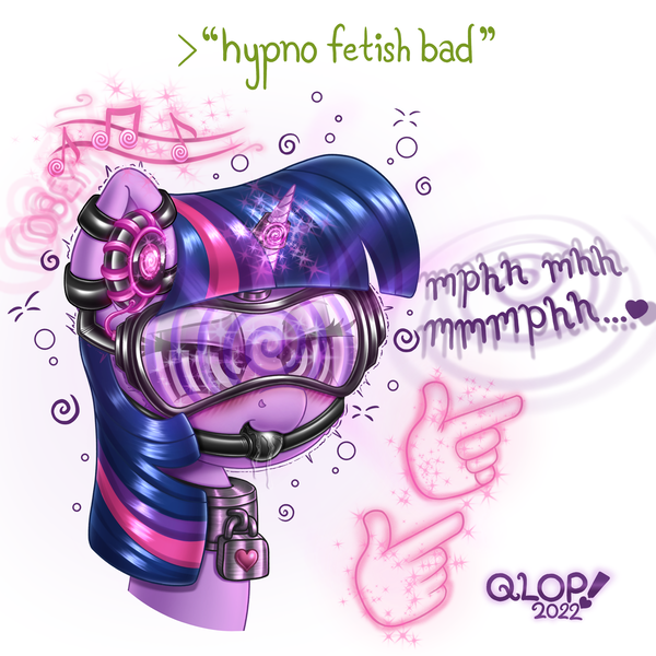 Size: 2000x2000 | Tagged: questionable, alternate version, artist:qlop, derpibooru import, twilight sparkle, pony, unicorn, ballgag, bedroom eyes, blushing, bust, collar, disembodied hand, earbuds, female, fetish, finger gun, finger guns, gag, greentext, hand, heart, horn, horn ring, hypnogear, hypnolight sparkle, hypnosis, hypnosis fetish, hypnotic music, hypnotized, image, jewelry, latex, lock, magic, magic hands, mare, metal, mind control, muffled words, padlock, png, ring, simple background, solo, spiral, steel, swirly eyes, text, unicorn twilight, visor, white background