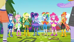 Size: 924x523 | Tagged: safe, derpibooru import, screencap, applejack, fluttershy, pinkie pie, rainbow dash, rarity, sci-twi, sunset shimmer, twilight sparkle, equestria girls, crystal guardian, humane five, humane seven, humane six, image, png, simple background, solo, transparent background