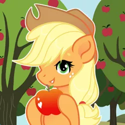 Size: 1280x1287 | Tagged: safe, artist:vi45, derpibooru import, applejack, earth pony, pony, apple, apple tree, applejack's hat, cowboy hat, female, food, hat, image, jpeg, mare, tree