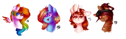 Size: 1945x607 | Tagged: safe, artist:prettyshinegp, derpibooru import, oc, unofficial characters only, earth pony, pegasus, pony, :d, bust, earth pony oc, eye clipping through hair, female, floating wings, frown, image, mare, multicolored hair, open mouth, open smile, pegasus oc, png, rainbow hair, signature, simple background, smiling, transparent background, wings