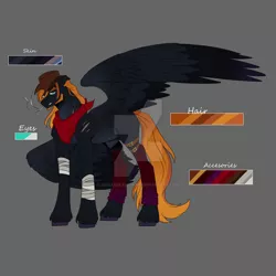 Size: 1280x1280 | Tagged: safe, artist:ocmakerarichan, derpibooru import, oc, unofficial characters only, pegasus, pony, bandage, bandana, cigarette, color palette, cowboy hat, deviantart watermark, grayscale, hat, image, jpeg, large wings, male, monochrome, obtrusive watermark, offspring, parent:big macintosh, parent:nightmare moon, parents:nightmac, smoking, solo, stallion, watermark, wings