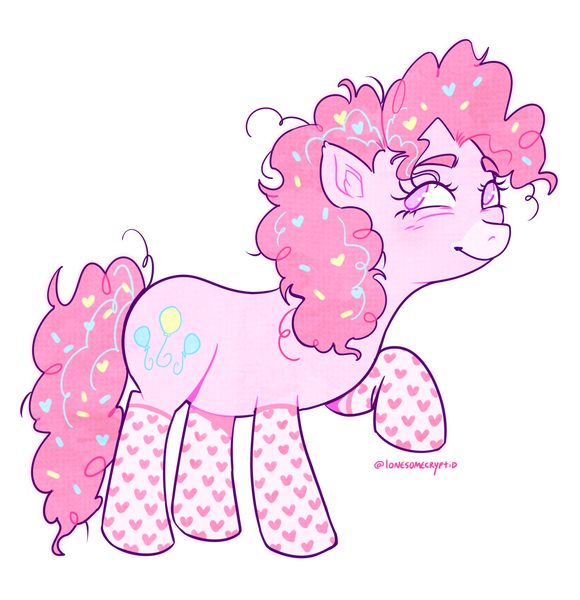 Size: 1605x1659 | Tagged: safe, artist:lonesomecryptid, derpibooru import, pinkie pie, earth pony, pony, clothes, cute, food, image, pink, png, simple background, socks, solo, sprinkles, white background