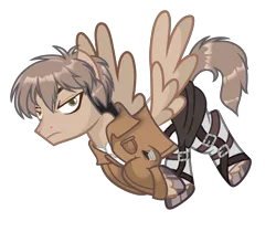 Size: 3761x3158 | Tagged: safe, artist:anno酱w, derpibooru import, ponified, pegasus, pony, attack on titan, base used, clothes, crossover, flying, image, jean kirschtein, png, simple background, solo, transparent background