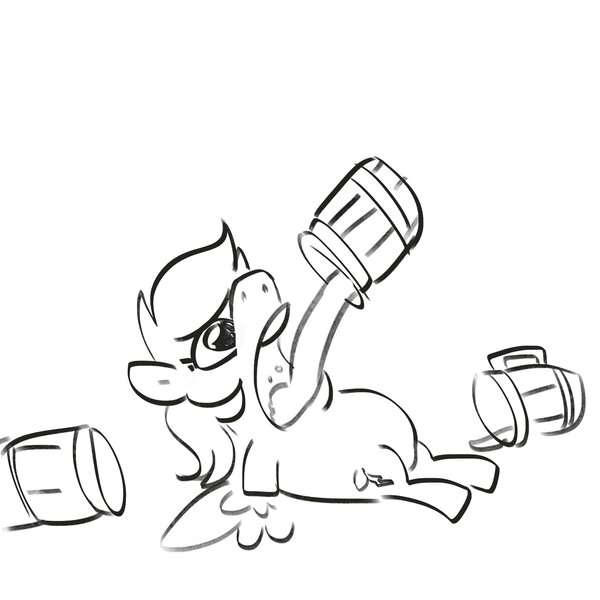 Size: 2250x2250 | Tagged: safe, artist:tjpones, derpibooru import, rainbow dash, pegasus, pony, belly, big belly, black and white, cider, cider dash, cider mug, drinking, grayscale, image, jpeg, lying down, monochrome, mug, on back, open mouth, simple background, sketch, solo, that pony sure does love cider, white background