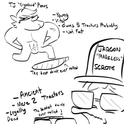 Size: 2250x2250 | Tagged: safe, artist:tjpones, derpibooru import, oc, oc:jargon scott, oc:tjpones, anthro, earth pony, pony, black and white, drugs, duo, gigachad, grayscale, hat, image, joint, lantern jaw, male, marijuana, monochrome, muscles, muscular male, png, simple background, stallion, sunglasses, text, white background