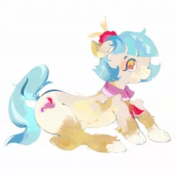 Size: 2048x2048 | Tagged: safe, artist:acchuli, derpibooru import, coco pommel, earth pony, pony, cloven hooves, female, image, jpeg, looking at you, lying down, mare, profile, prone, simple background, solo, twitterina design, white background