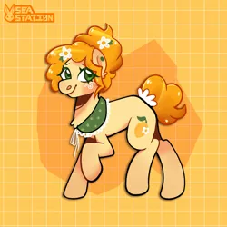 Size: 1280x1280 | Tagged: safe, artist:seasemissary, derpibooru import, oc, oc:blossom, earth pony, pony, female, flower, flower in hair, green eyes, image, jpeg, mare, solo